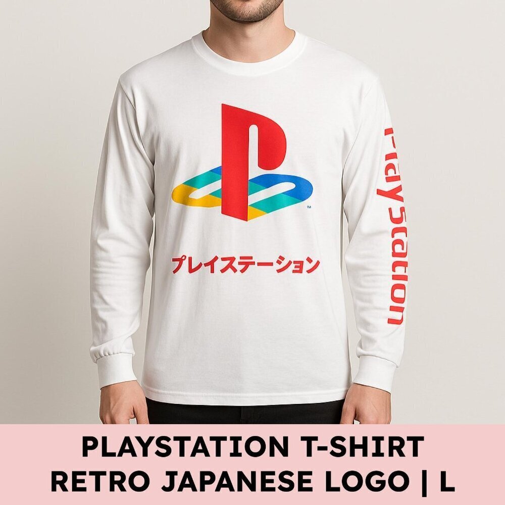 PlayStation Long Sleeve Shirt White Japanese Logo Retro Gamer Streetwear Men's L - Picture 9 of 9